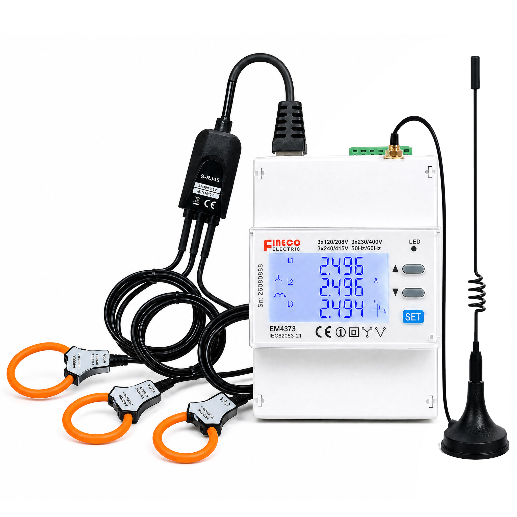 EM4373-WiFi 3*120/230/240...400V 100A/0.33V-RJ45 three phase WiFi electricity meter WiFi energy meter monitor consumption
