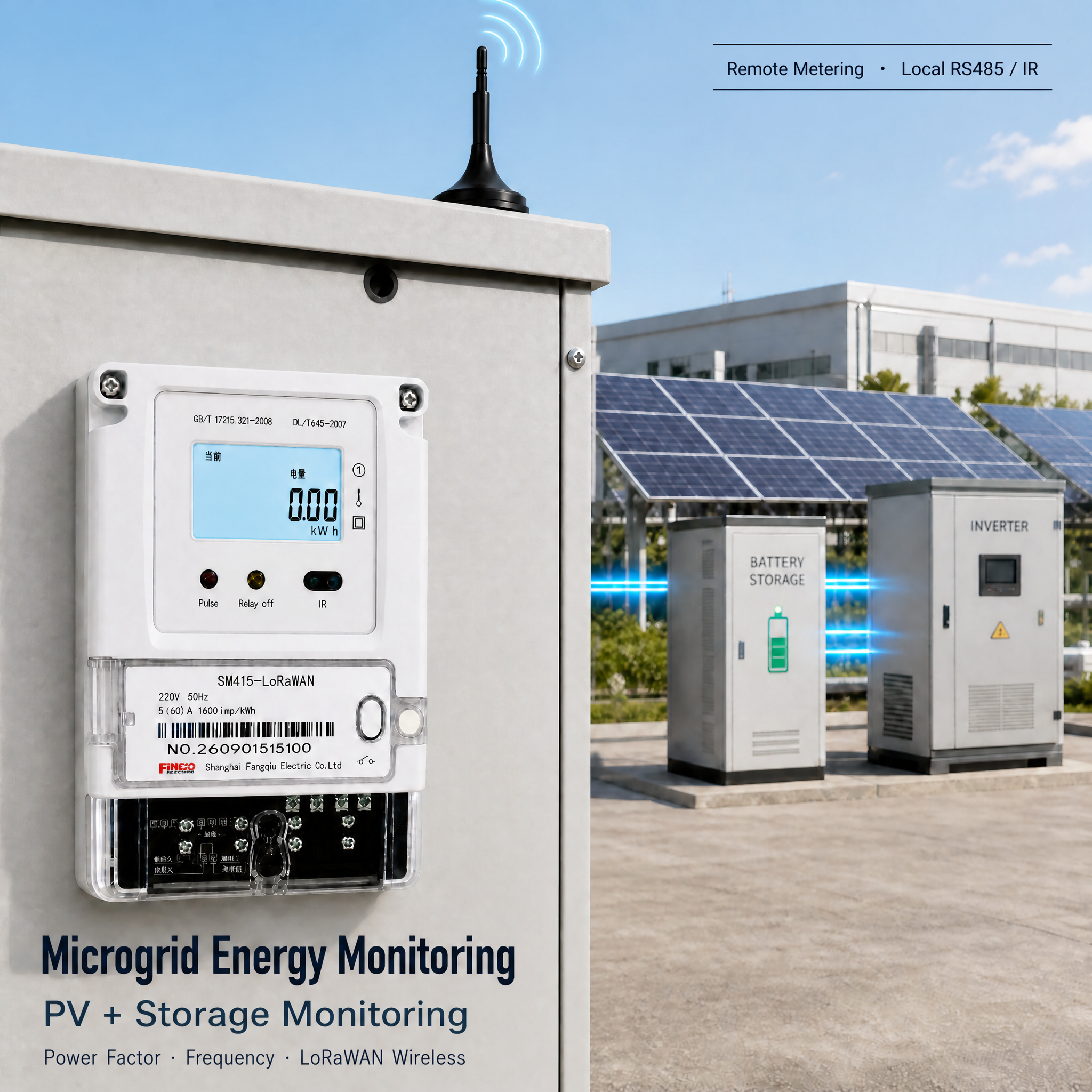 SM415 LoRaWAN Single Phase Energy Meter 220V 5(60)A, Remote Relay On/Off, Wireless Meter Reading, Overload Trip, RS485 Modbus DL/T64